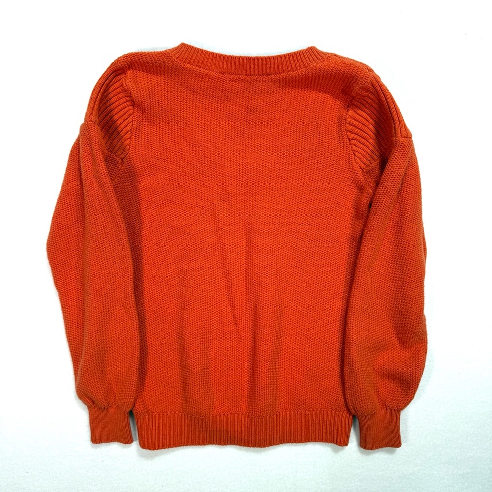 Loft Women's Honeycomb Stitch V-Neck Sweater Size XSP Petite Orange Ribbed Shirt - Picture 4 of 7